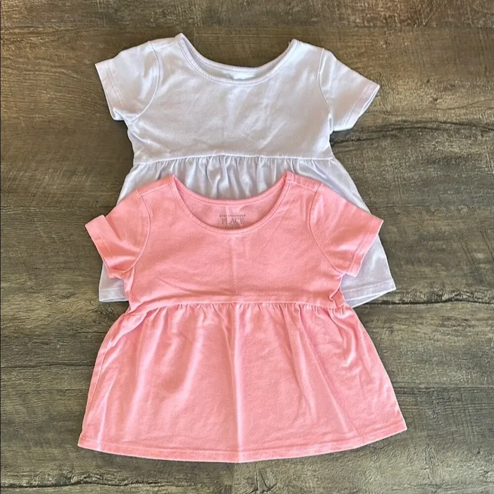 The Children's Place 18-24 Month Baby BUNDLE (2) Pastel Short Sleeve Peplum Tops